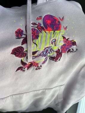 Nike Light Lavender Hoodie with Neon Yellow & Magenta Floral Embroidery